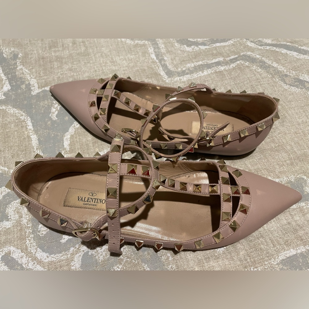 Valentino Dusty Pink Patent Leather Rockstud Caged Ballet Flats Size 38 - Picture 9 of 11